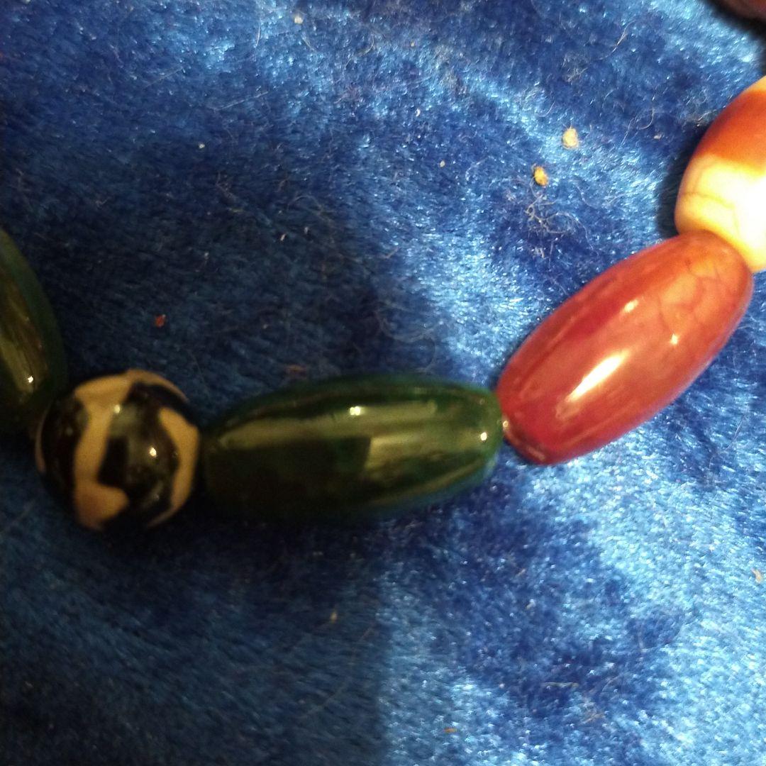 老玉髄赤龍眼・虎牙天珠・龍紋天珠・線天珠　ブレスレット