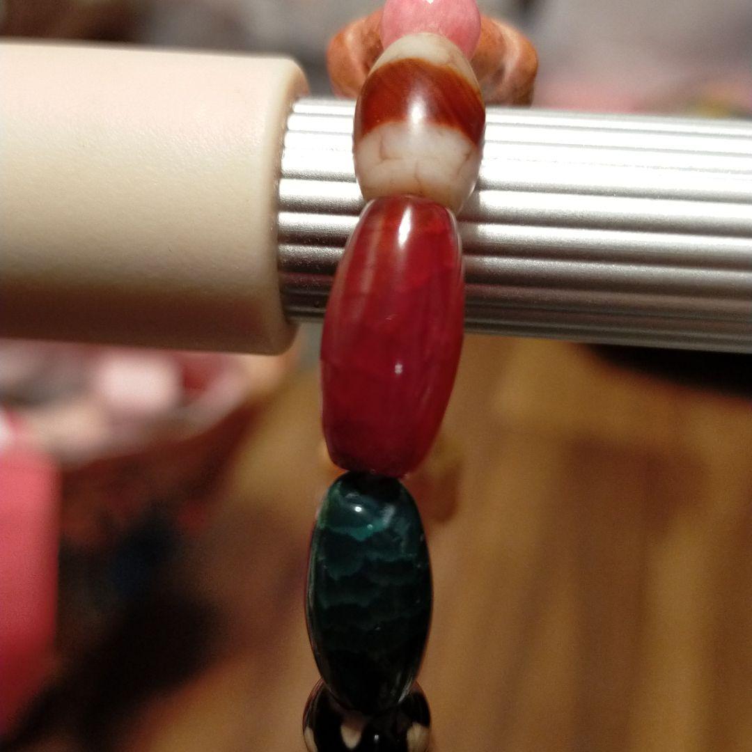 老玉髄赤龍眼・虎牙天珠・龍紋天珠・線天珠　ブレスレット