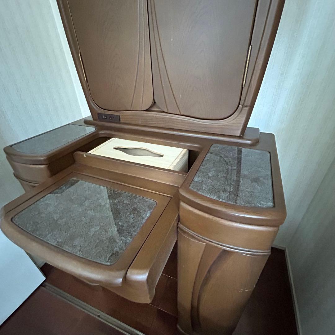 【高級アンティーク】三面鏡ドレッサー 椅子 角元産業 ブラウン 美品 照明・収納