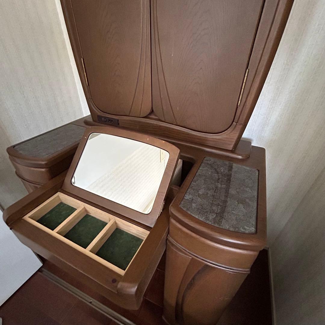 【高級アンティーク】三面鏡ドレッサー 椅子 角元産業 ブラウン 美品 照明・収納