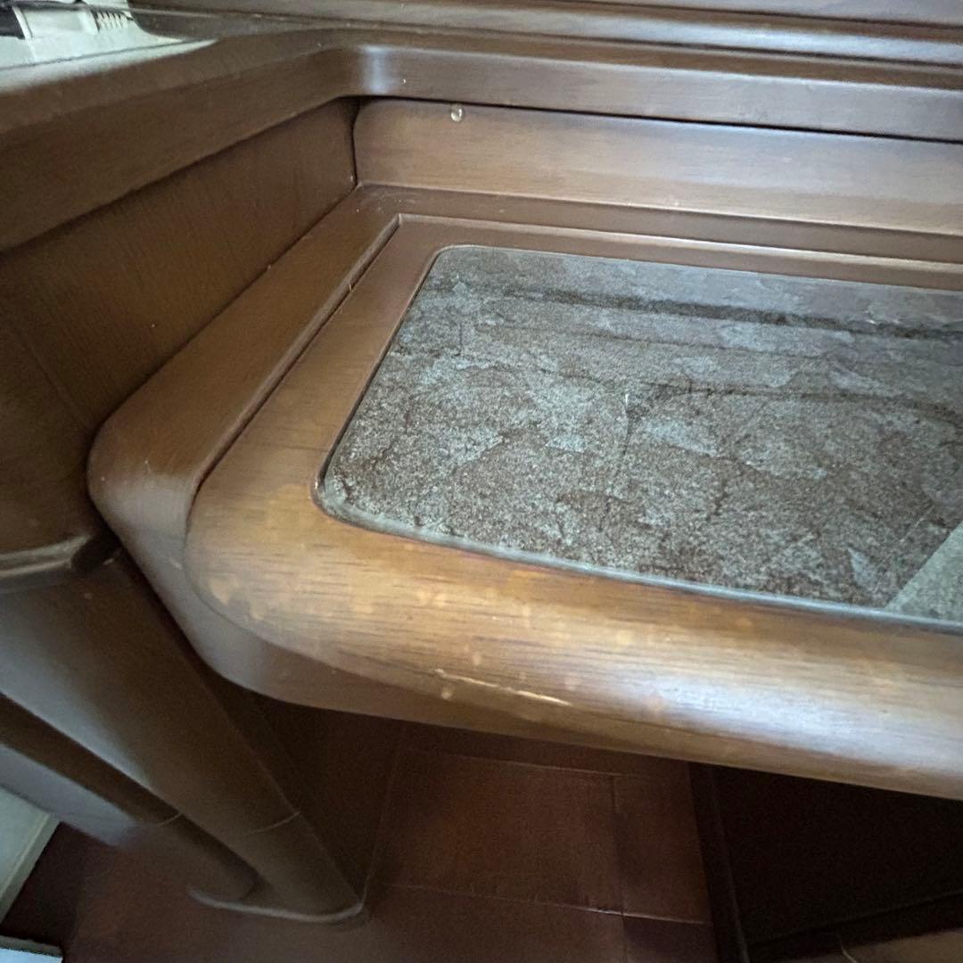 【高級アンティーク】三面鏡ドレッサー 椅子 角元産業 ブラウン 美品 照明・収納