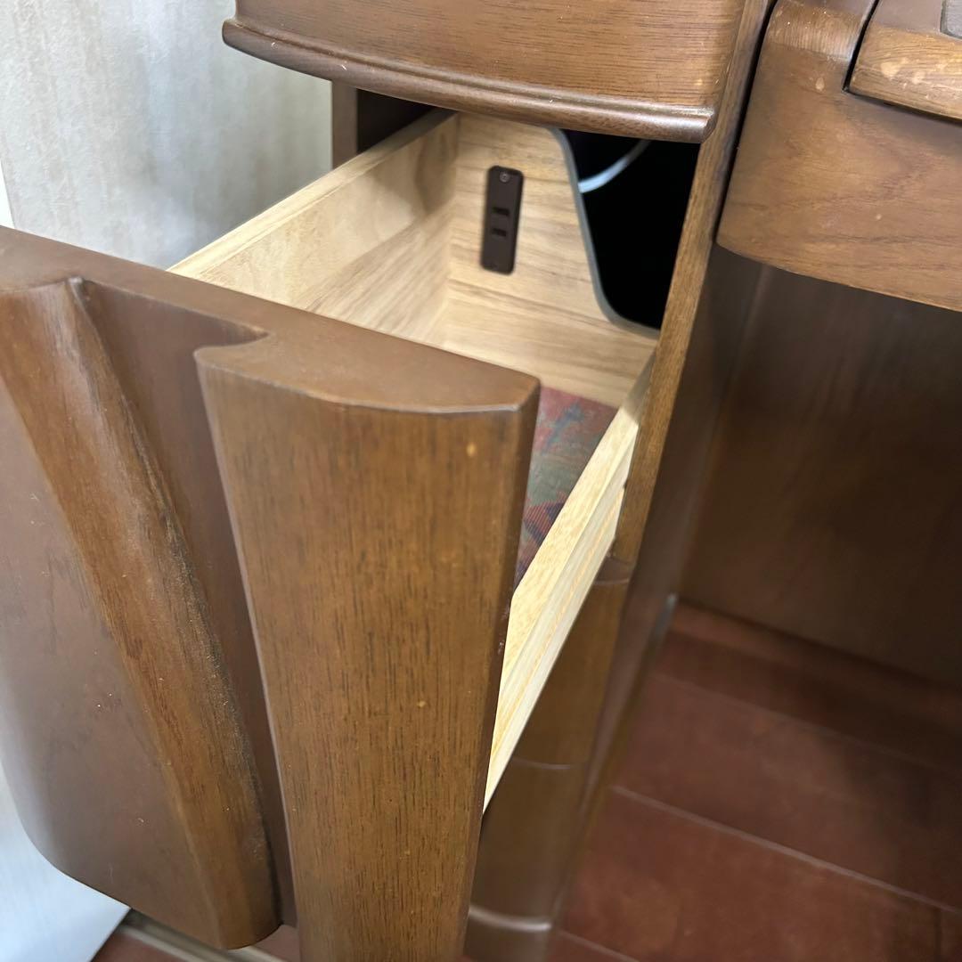 【高級アンティーク】三面鏡ドレッサー 椅子 角元産業 ブラウン 美品 照明・収納