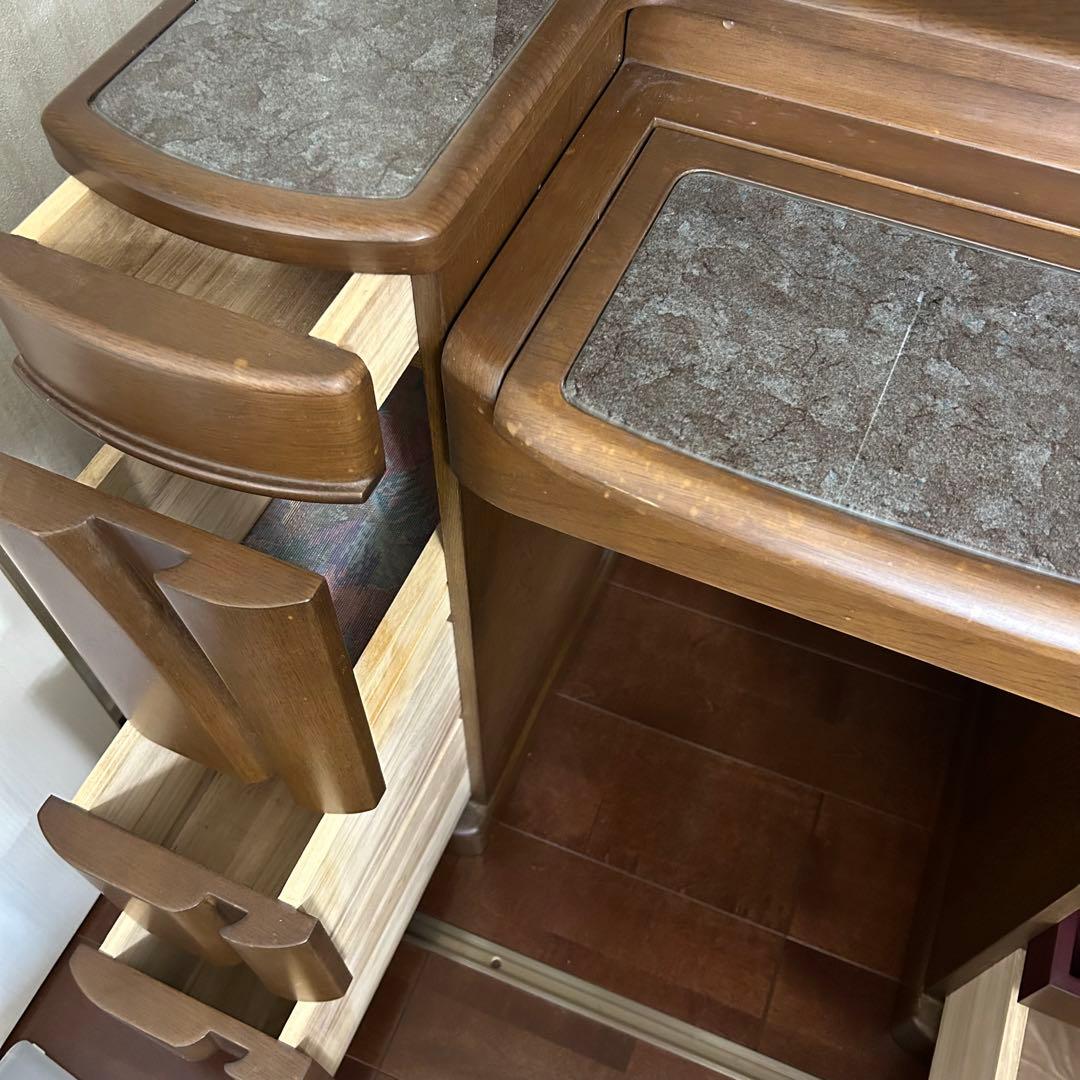 【高級アンティーク】三面鏡ドレッサー 椅子 角元産業 ブラウン 美品 照明・収納