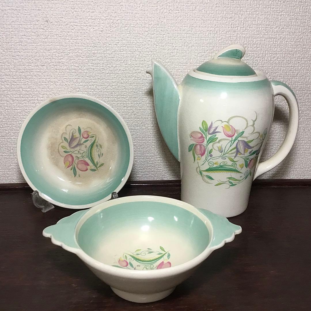 スージークーパー◇傷あり3点 グリーン◇ドレスデンスプレイ ポット