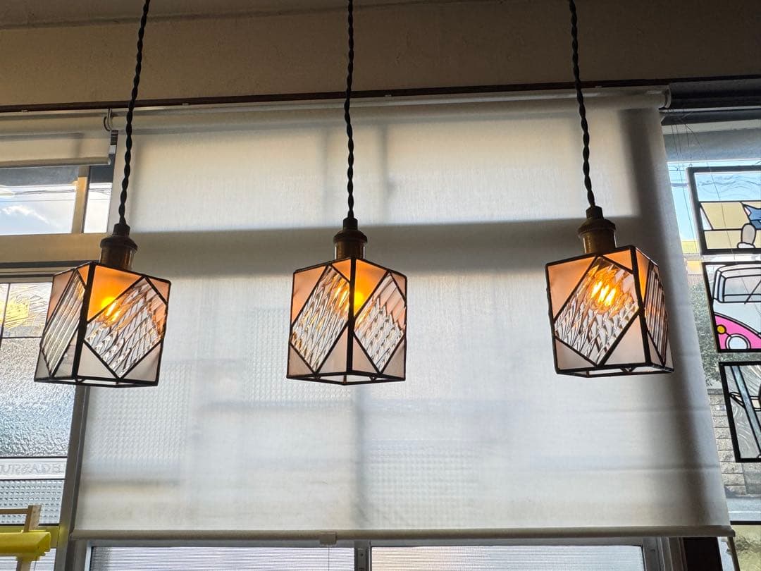 【電灯別売】stripe triplet 手作りステンドグラス　3個セット