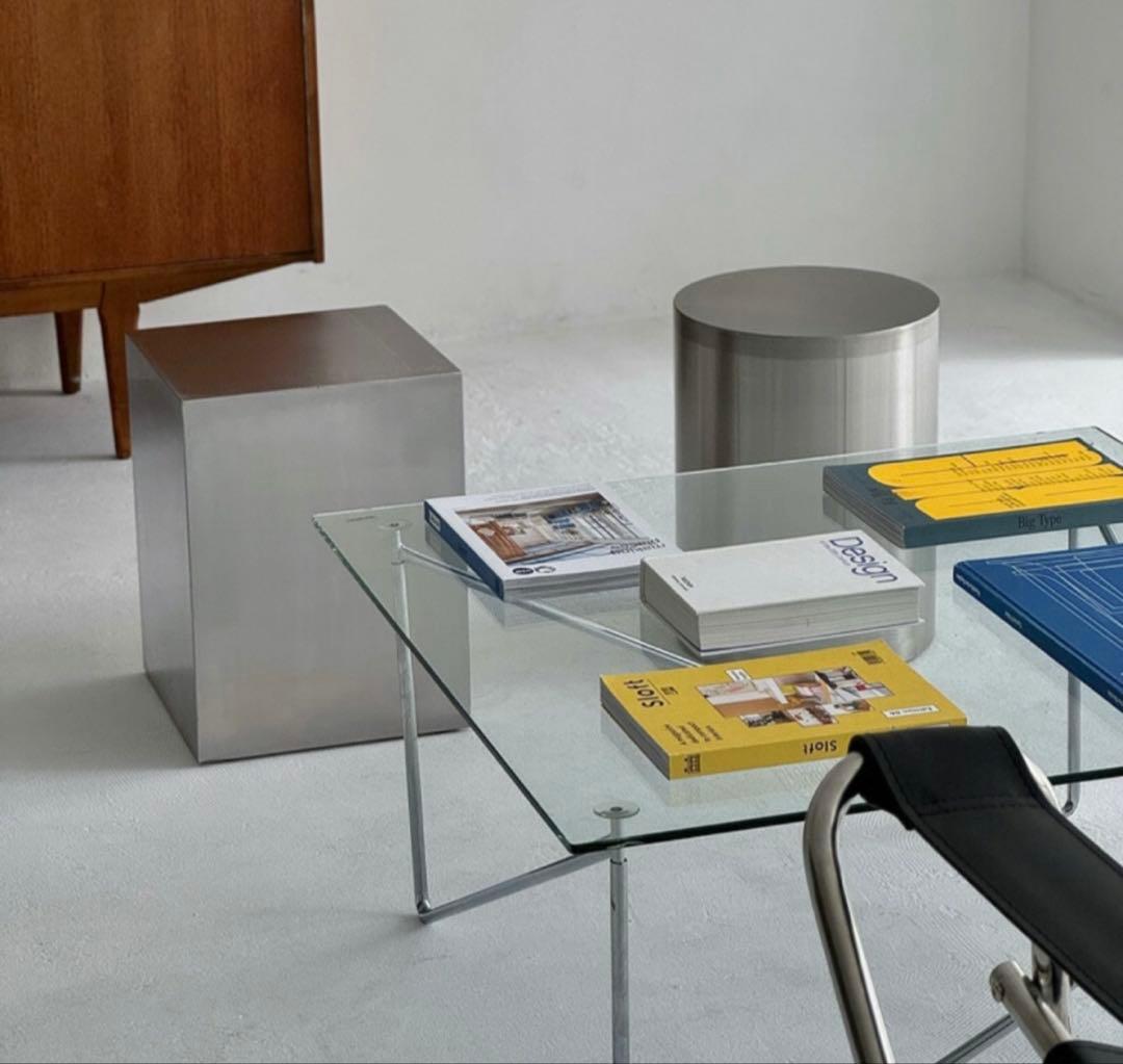 ステンレス スクエア サイドテーブル スツール　モダン　シンプル　アート