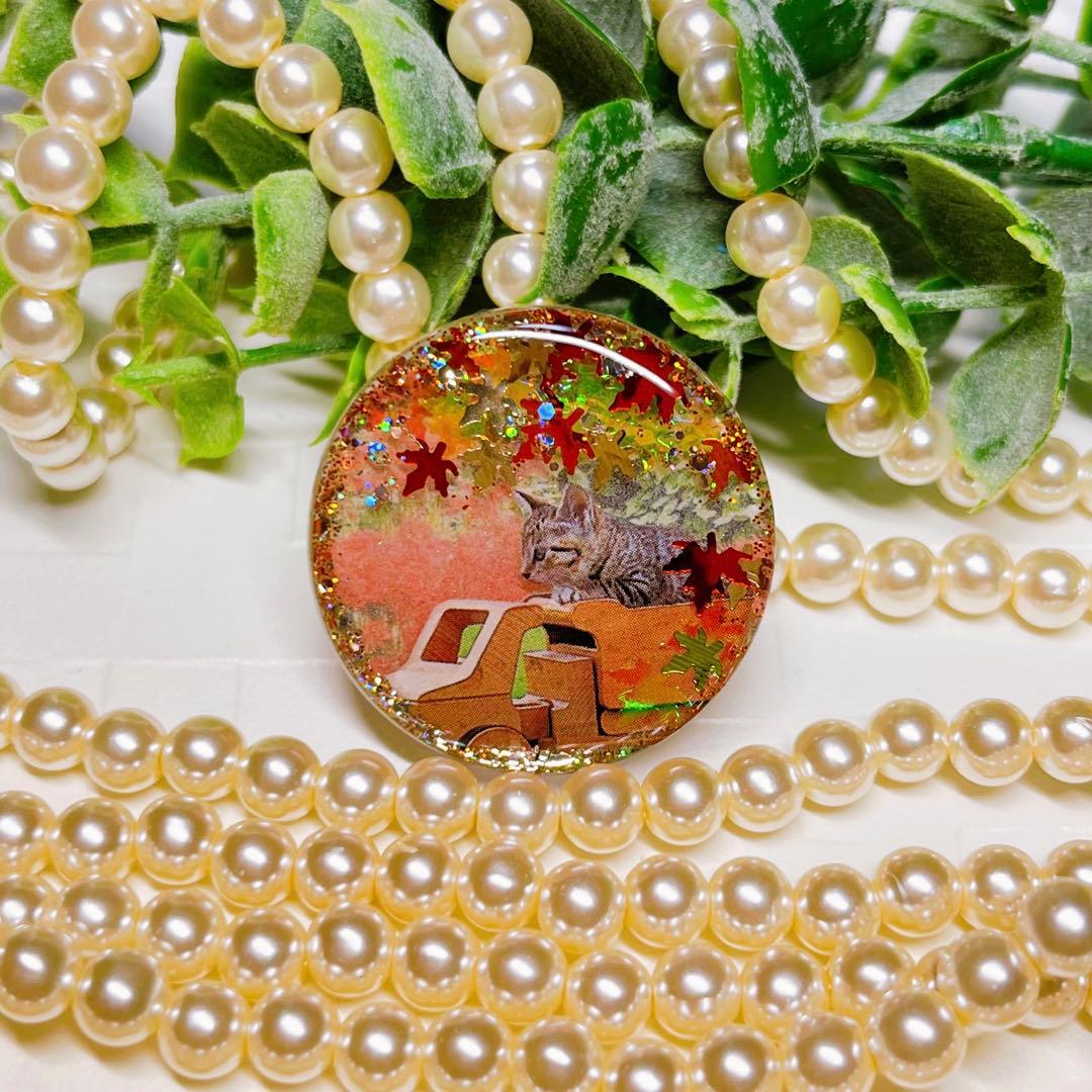 ひなた様お取置き レジンヘアゴム 紅葉と彼岸花 キジ猫ちゃんNo.1087