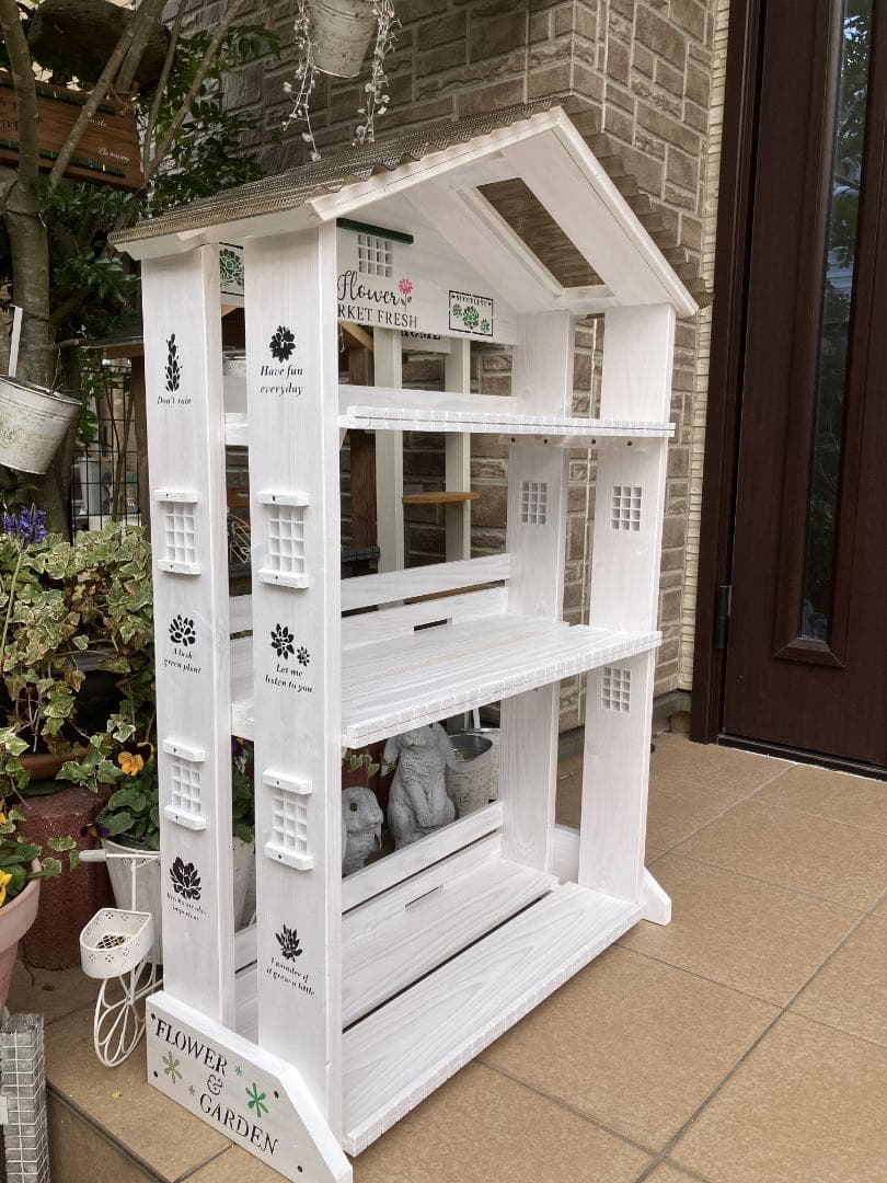 No16 handmade三角屋根、植物棚幅 ワイド white仕上げ3段