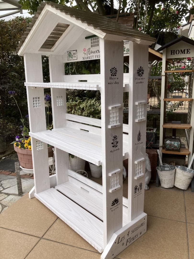 No16 handmade三角屋根、植物棚幅 ワイド white仕上げ3段