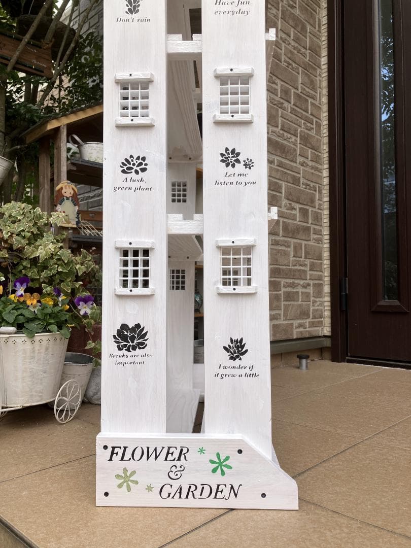 No16 handmade三角屋根、植物棚幅 ワイド white仕上げ3段