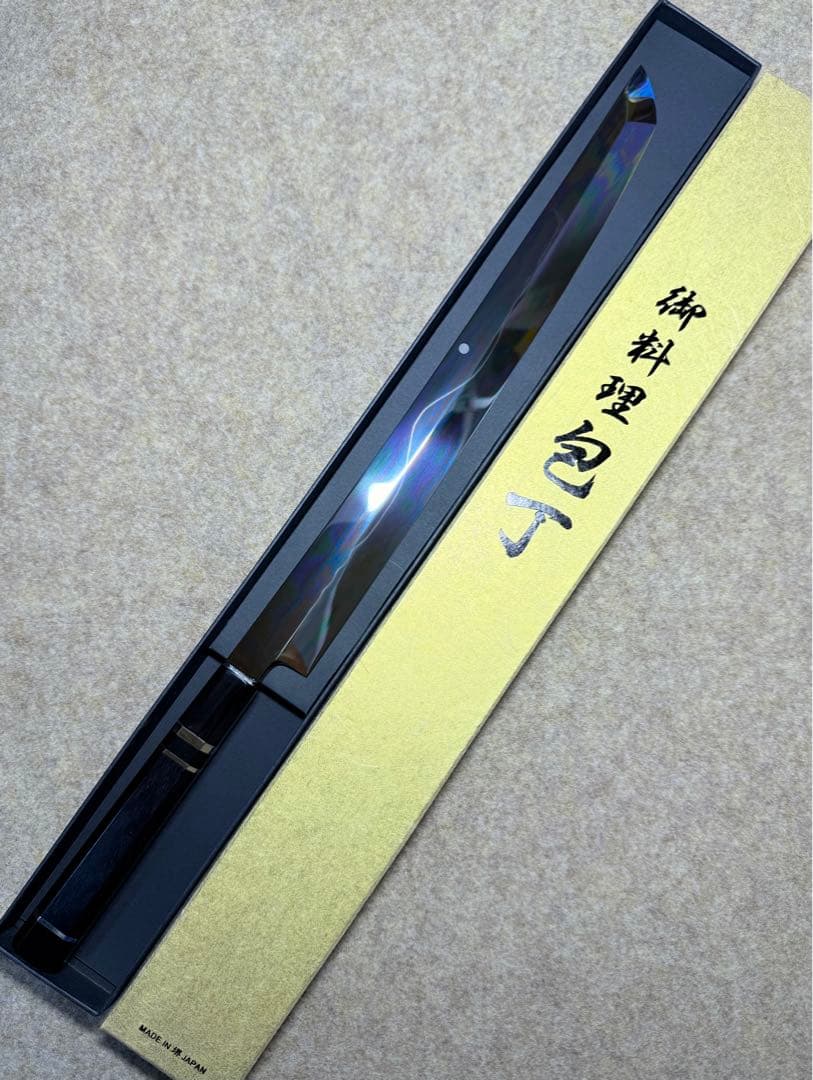 池田美和　蛸引 先丸　水本焼　白一鋼　富士山 全鏡面 尺二寸　黒檀水牛八角柄