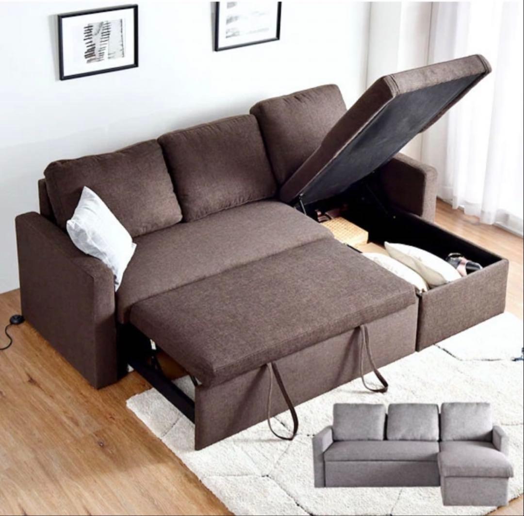 カウチソファー 3人がけ ソファーベッド 収納付き