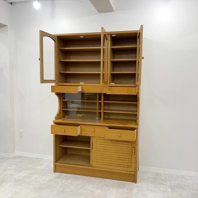 80'sヴィンテージオーク突板食器棚（カップボード）