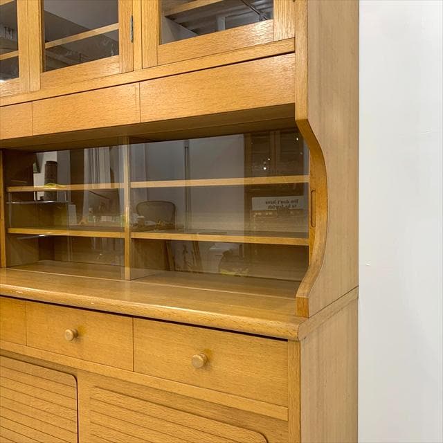 80'sヴィンテージオーク突板食器棚（カップボード）