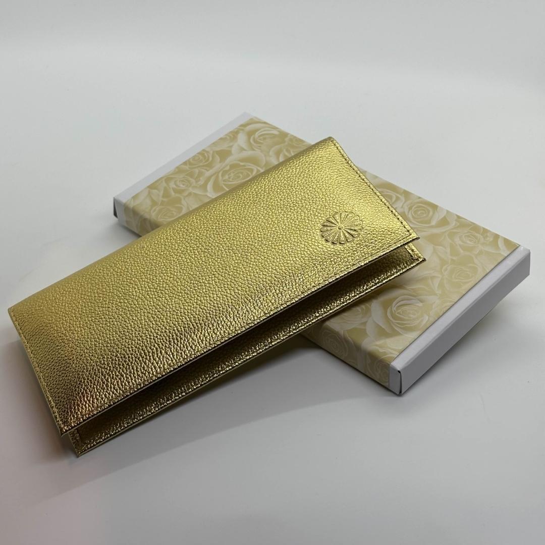 新品 皇居土産 長財布 本革製 金色 ( 皇居財布・開運財布・金運招福