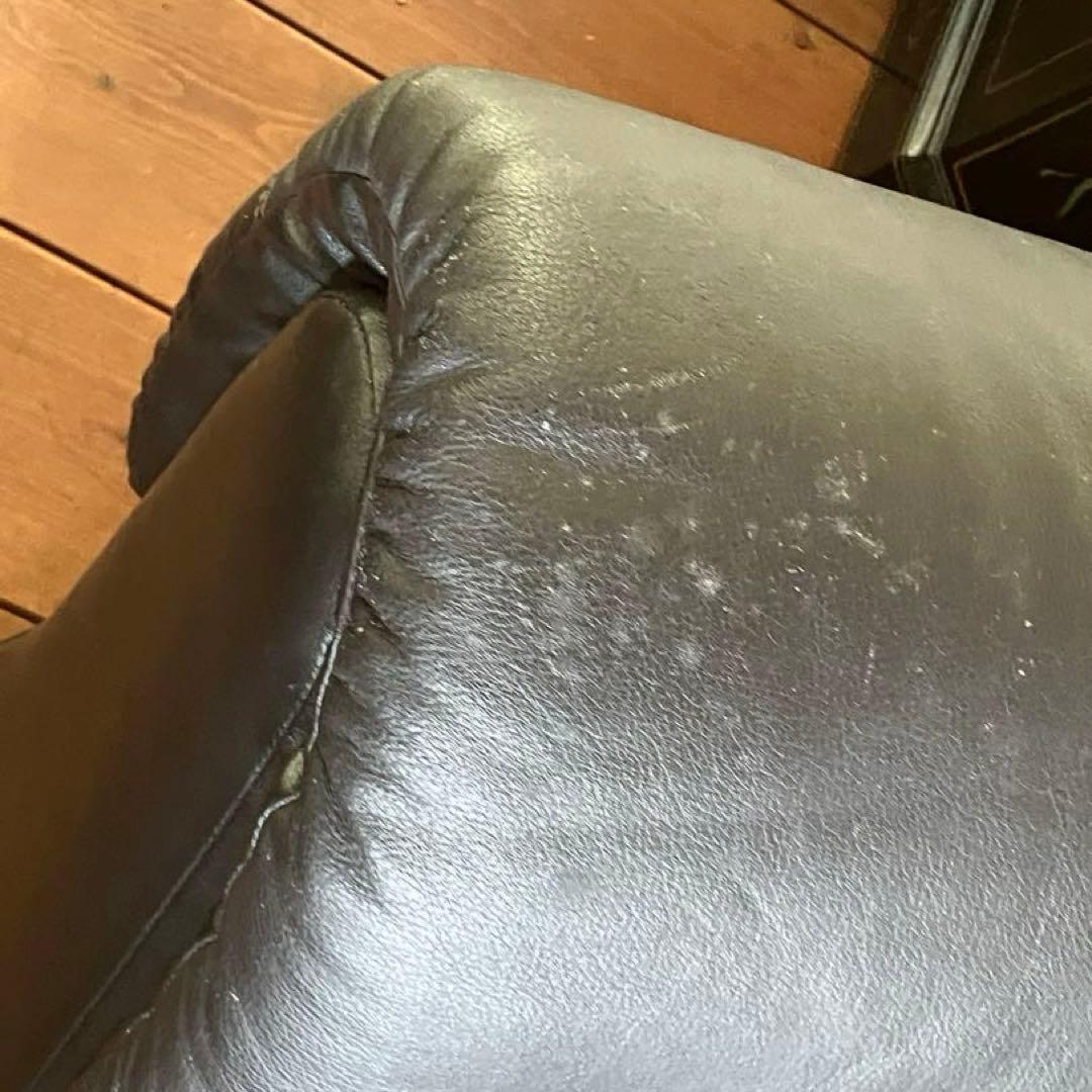 カリモク1人用レザーソファ 黒 中古家具 昭和レトロ
