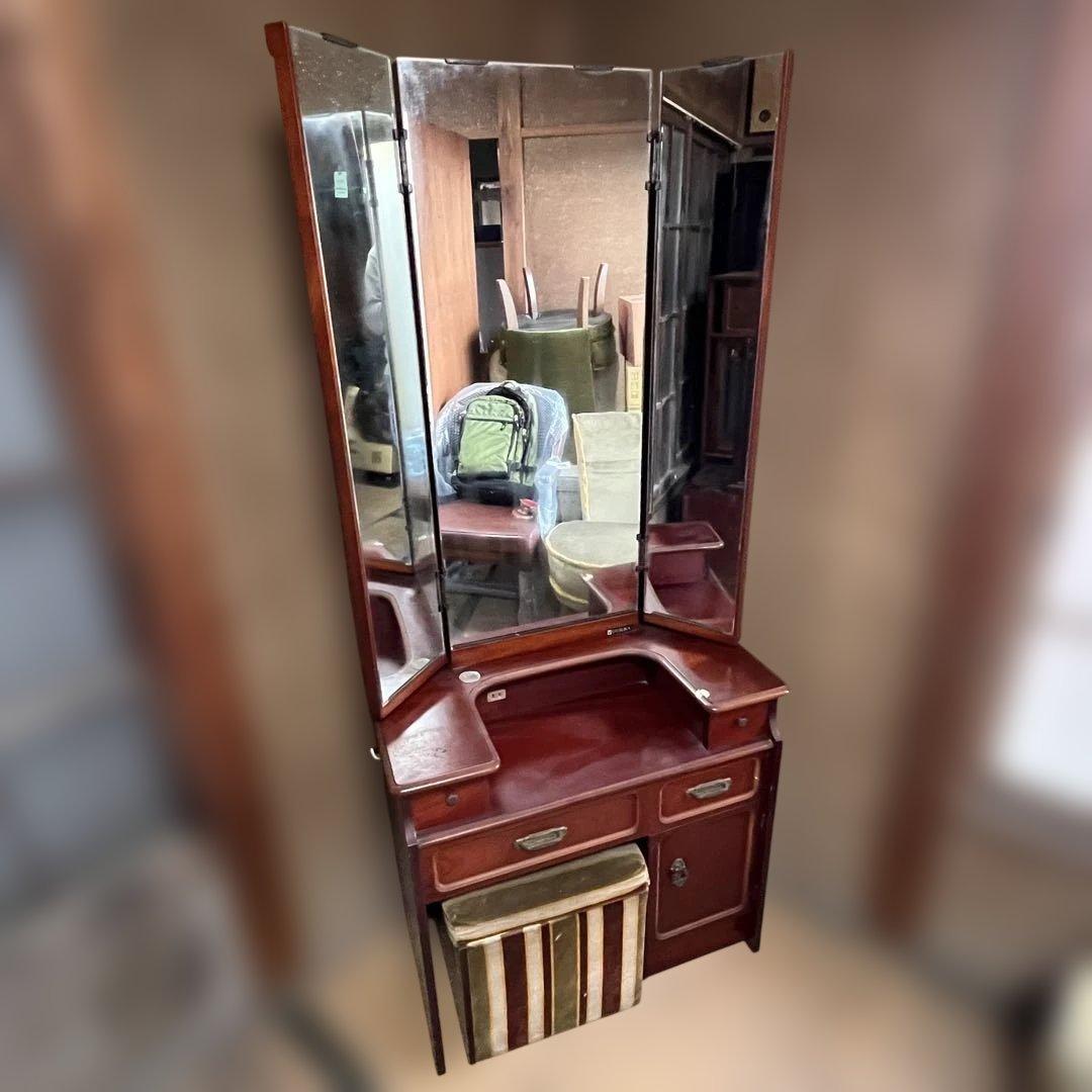 大塚家具 三面鏡ドレッサー スツール付 鏡台 化粧台 レトロ家具 引取り限定