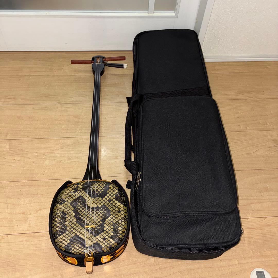 沖縄三味線 本体 人工革　蛇皮　ケース　教則本　DVD セット