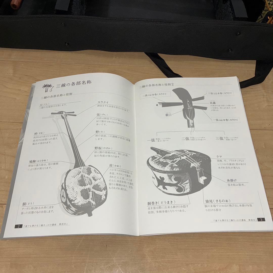 沖縄三味線 本体 人工革　蛇皮　ケース　教則本　DVD セット