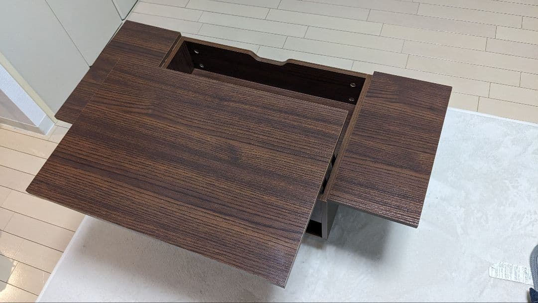 昇降式テーブル　ローテーブル　センターテーブル　収納付き　ダークブラウン