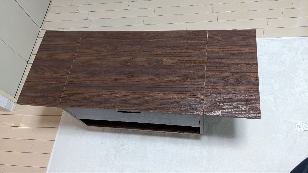 昇降式テーブル　ローテーブル　センターテーブル　収納付き　ダークブラウン