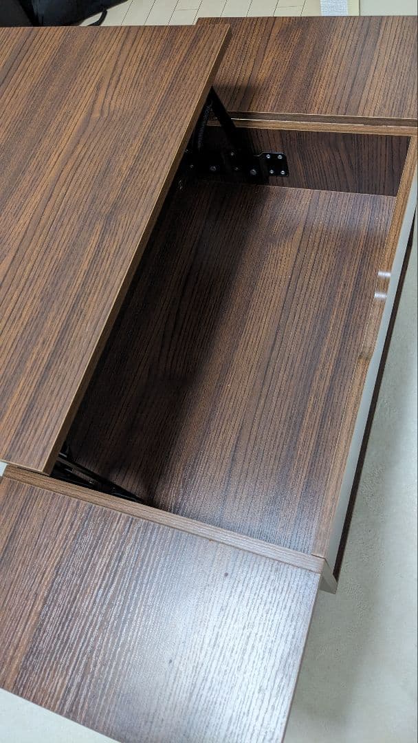 昇降式テーブル　ローテーブル　センターテーブル　収納付き　ダークブラウン