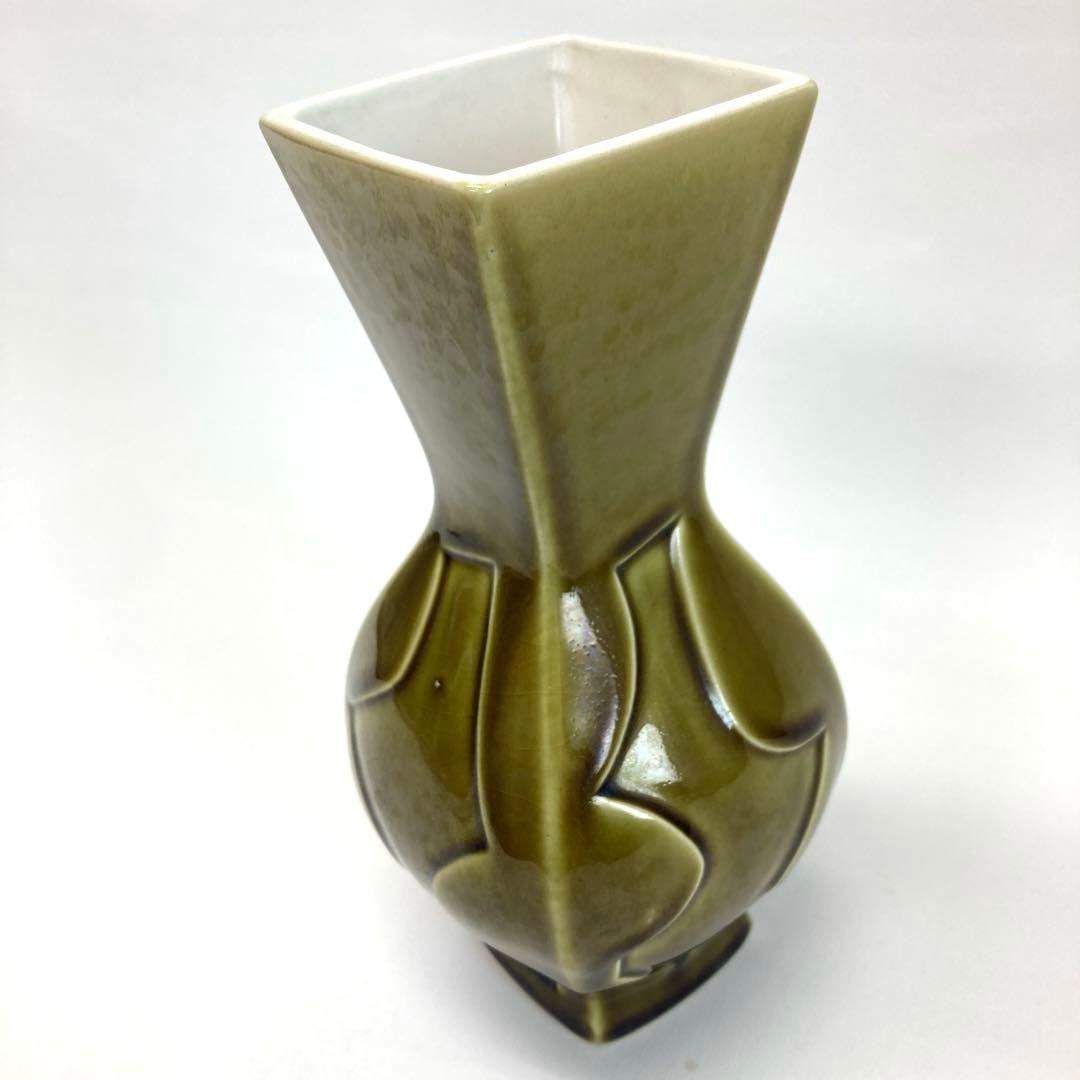 オリーブグリーン 陶器 花瓶【ヴィンテージ】