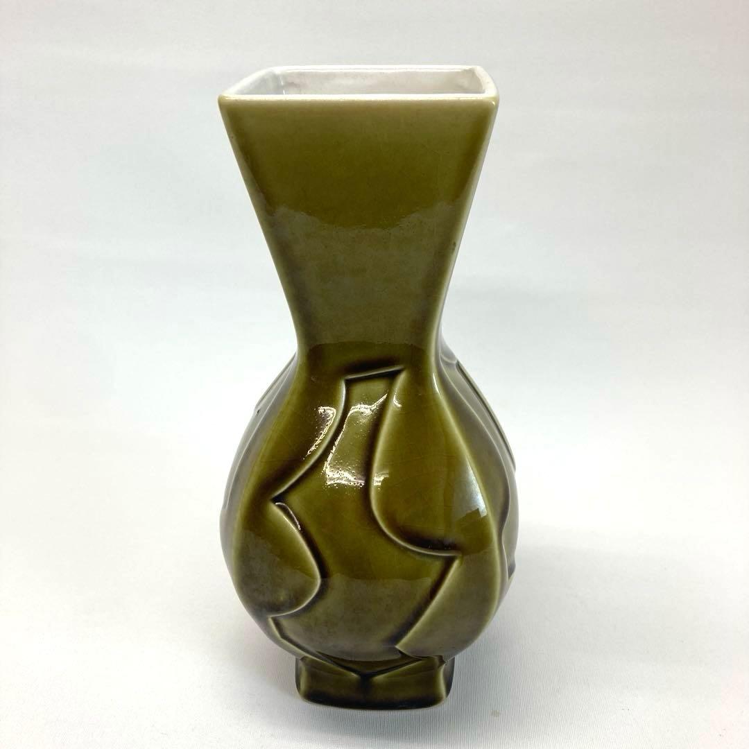 オリーブグリーン 陶器 花瓶【ヴィンテージ】