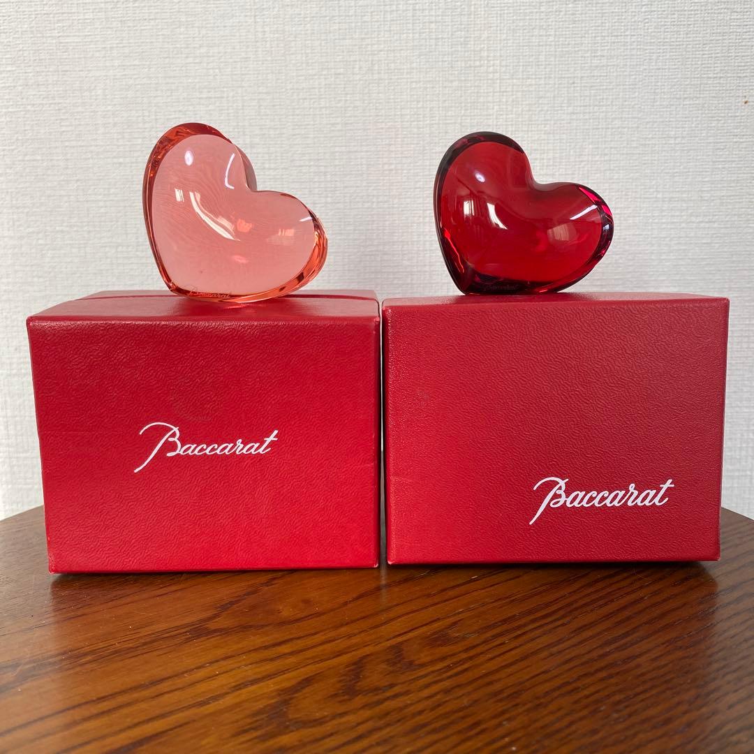 バカラ　ザンザン ハート　Ｓ　２個 ペーパーウェイト　オブジェ　レッド　ピンク