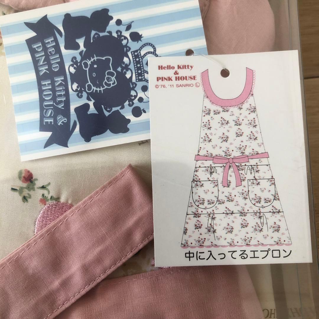 ピンクハウス　いちご柄　キティエプロン　ポーチ付き
