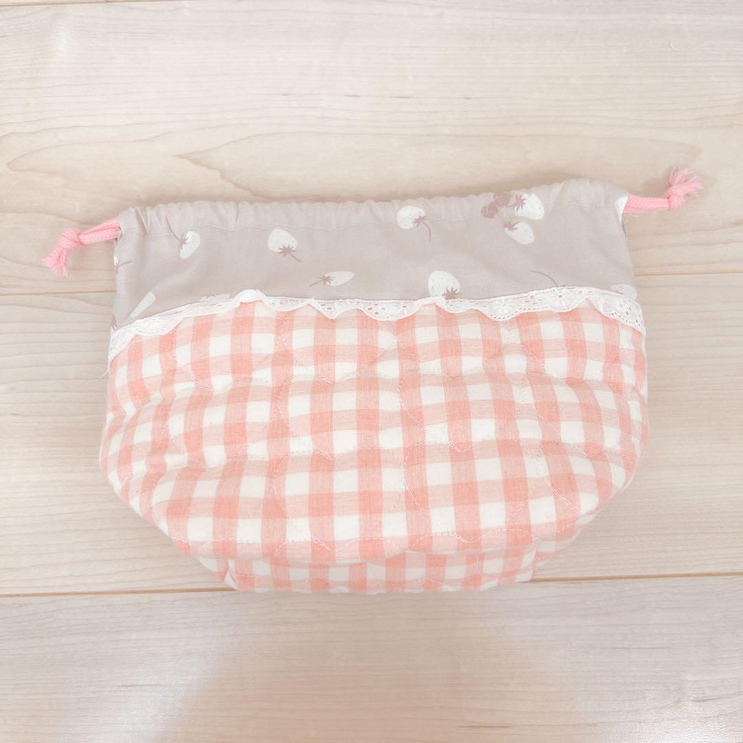 入園入学セット　女の子　いちご柄　レース　ピンク　チェック　ハンドメイド　5点