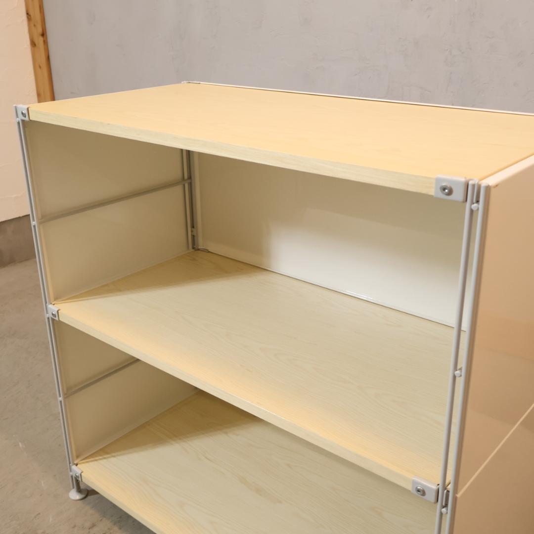 無印良品 MUJI スチール メープル材 3段ユニットシェルフ パネル付モダン