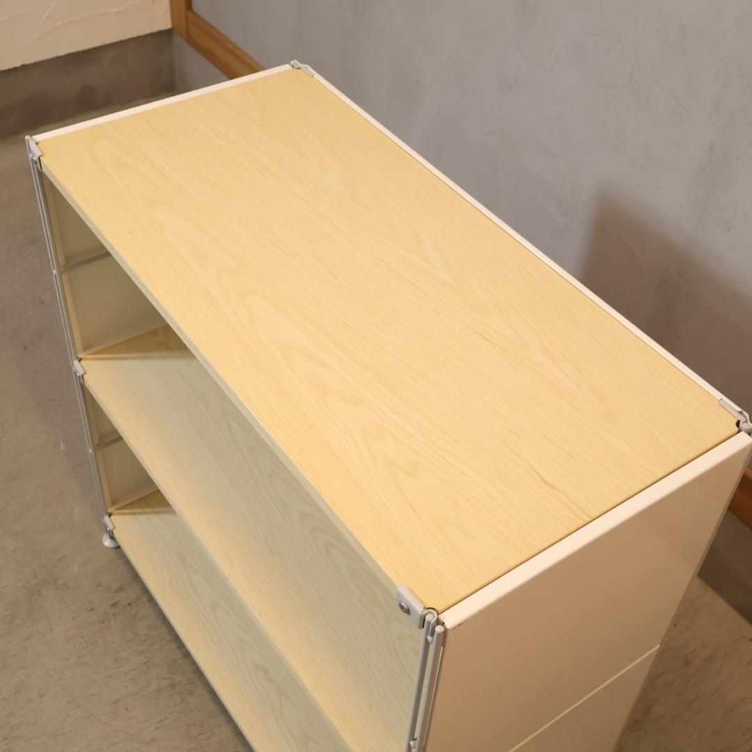 無印良品 MUJI スチール メープル材 3段ユニットシェルフ パネル付モダン