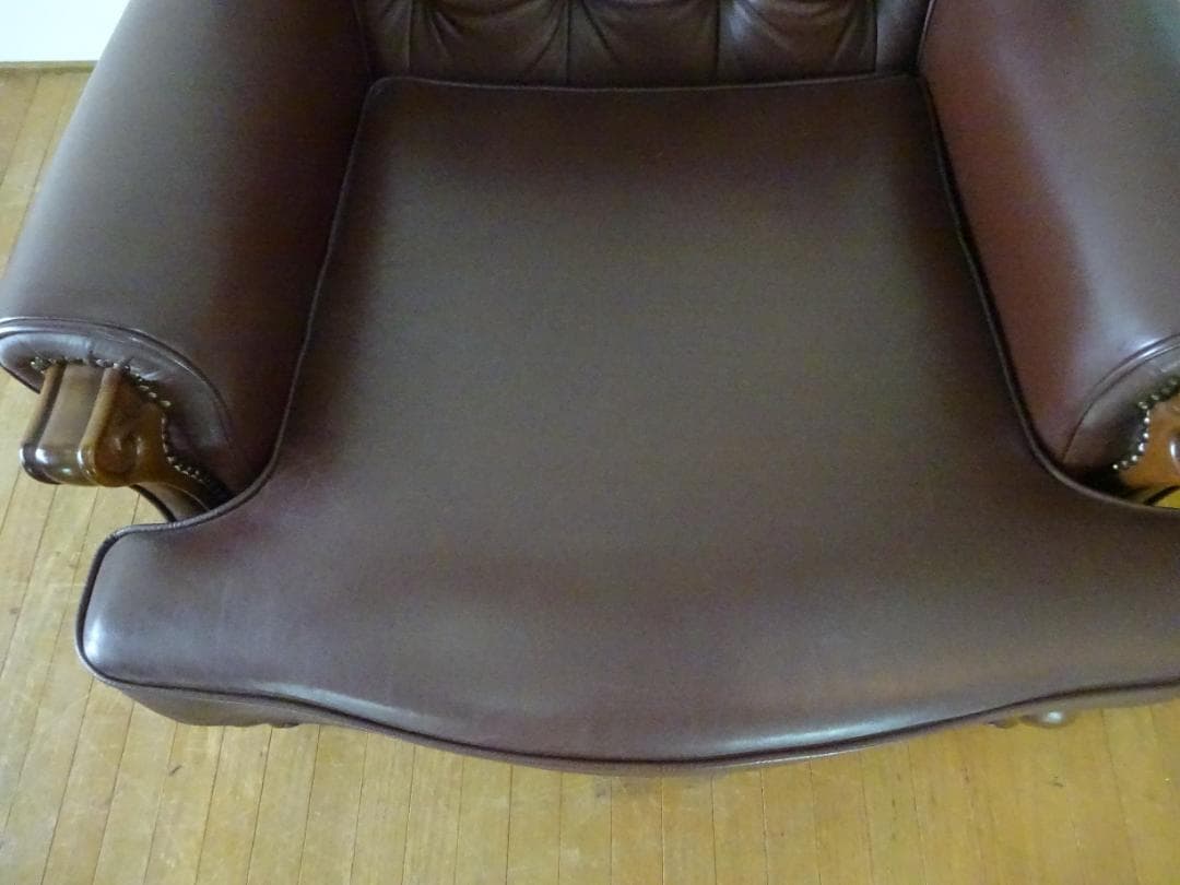 カリモク　ルイ15様式　本革　鋲打ち　猫脚　シングルソファ　美品　②