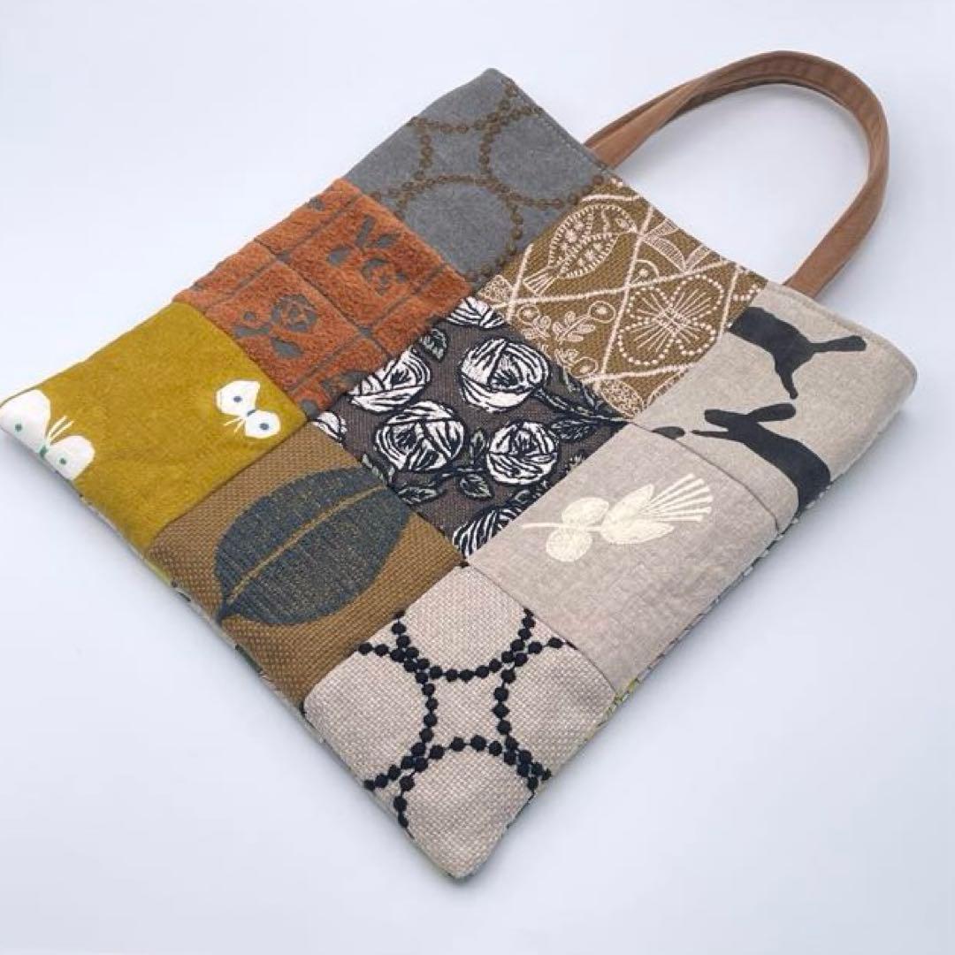 54.ミナペルホネン*パッチワーク ハンドメイド バッグ ブラウン