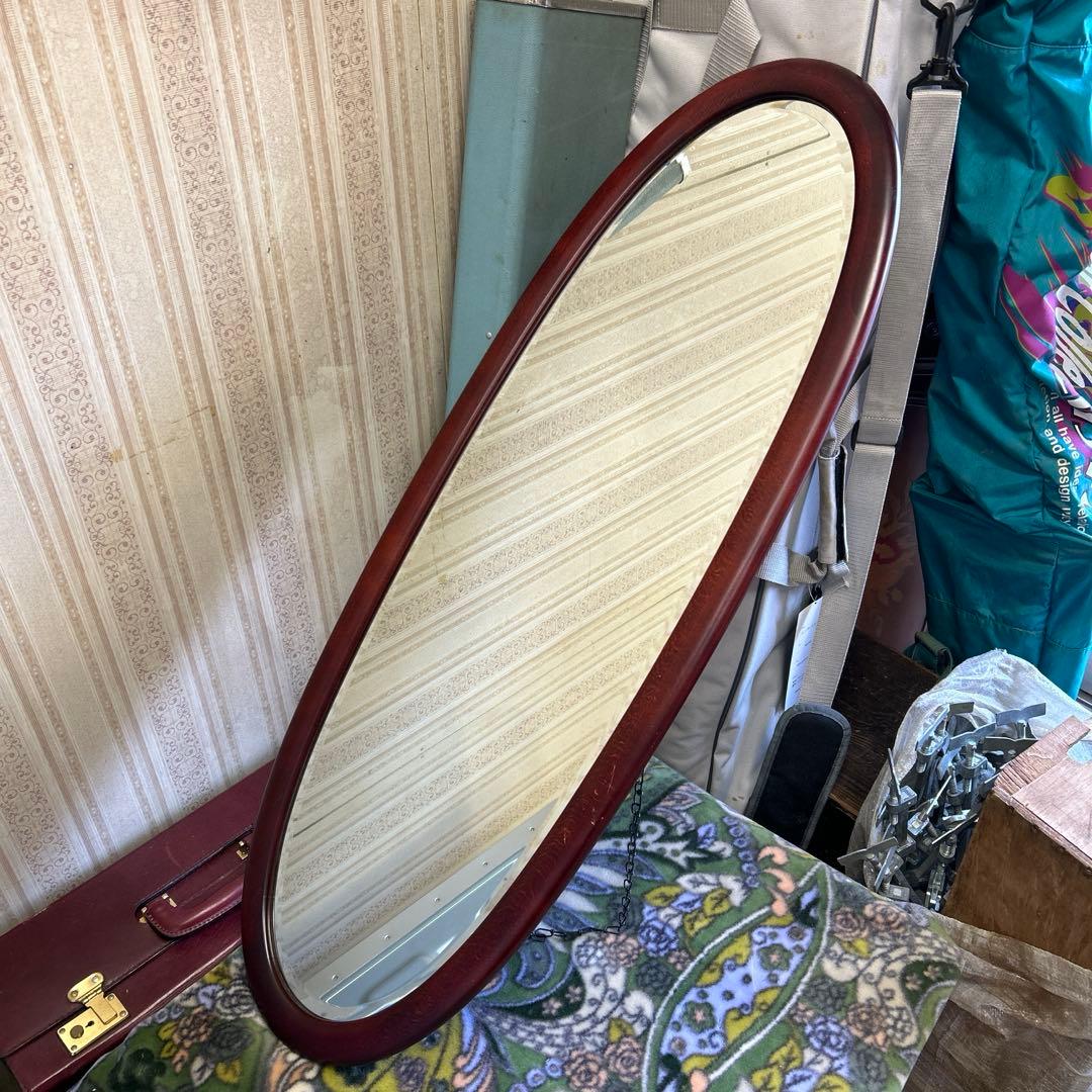 ヴィンテージ　オールドカリモク　オバール型　ウォールミラー　壁掛け鏡　インテリア