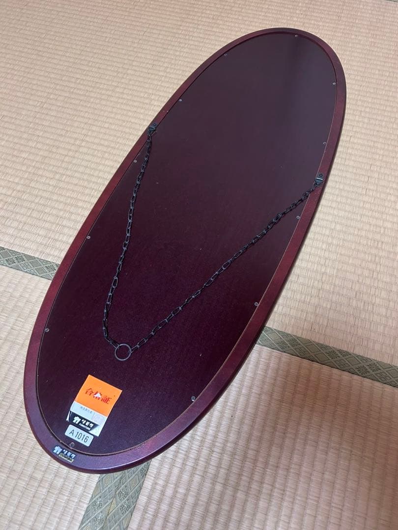ヴィンテージ　オールドカリモク　オバール型　ウォールミラー　壁掛け鏡　インテリア