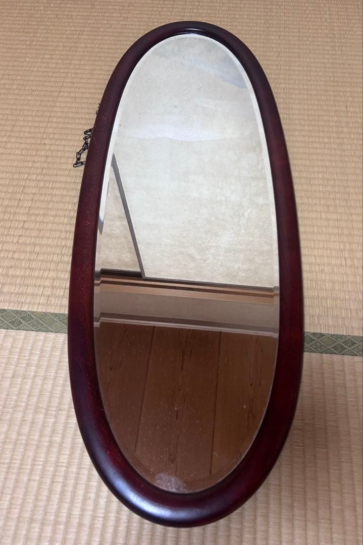 ヴィンテージ　オールドカリモク　オバール型　ウォールミラー　壁掛け鏡　インテリア