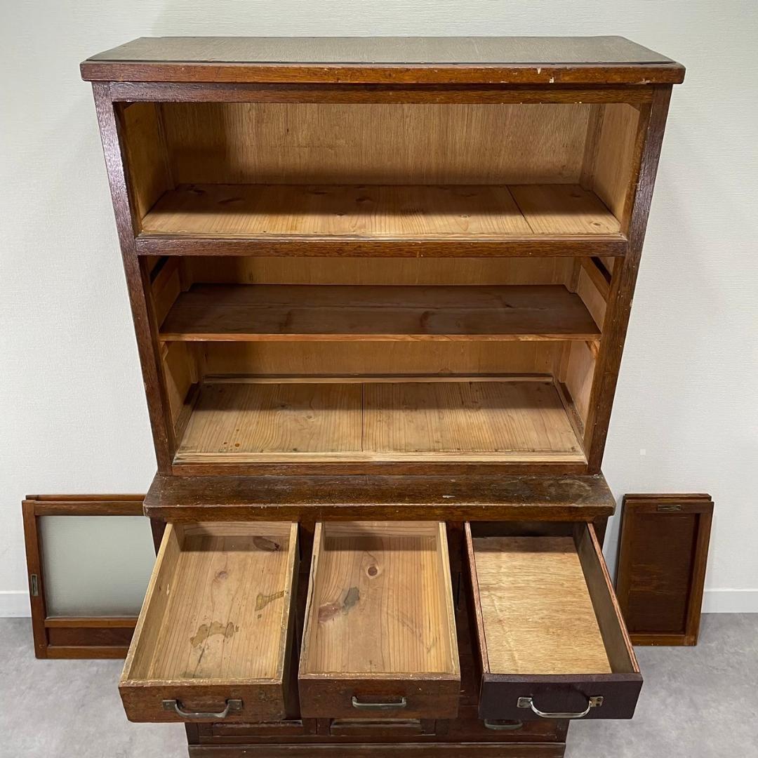 ヴィンテージ チェッカーガラス 食器棚 水屋箪笥 飾り棚 収納棚 和家具