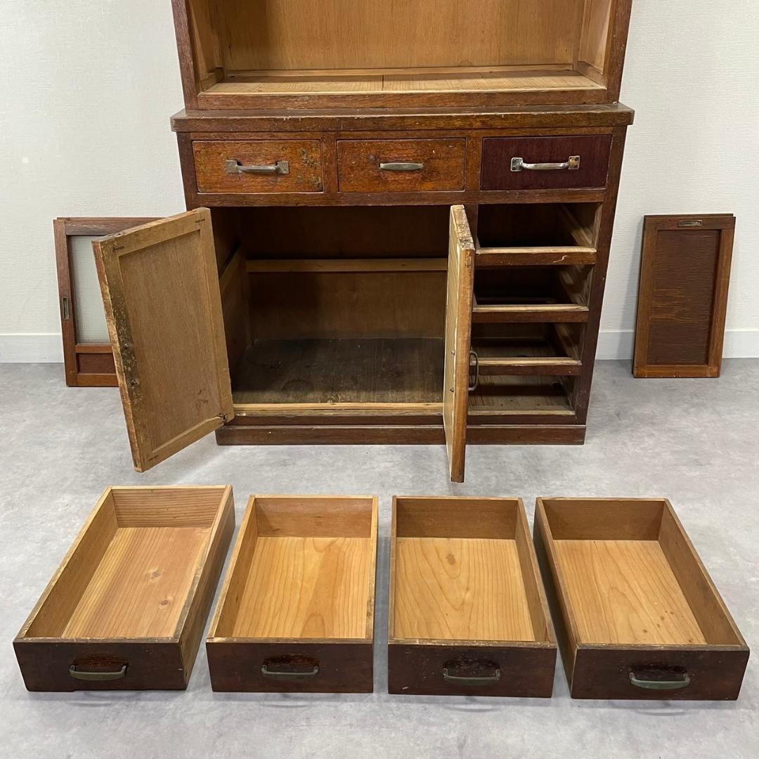 ヴィンテージ チェッカーガラス 食器棚 水屋箪笥 飾り棚 収納棚 和家具