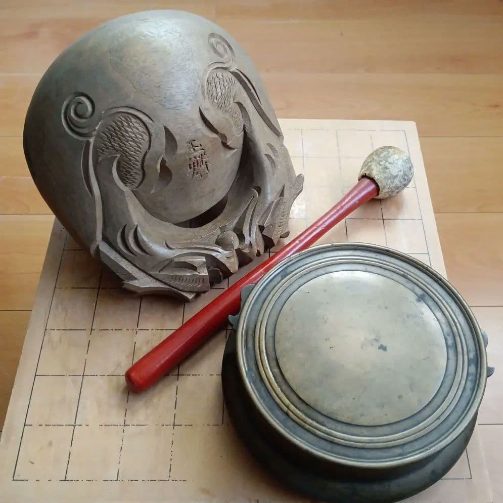 真鍮台座付き 木魚 撥付き 仏具