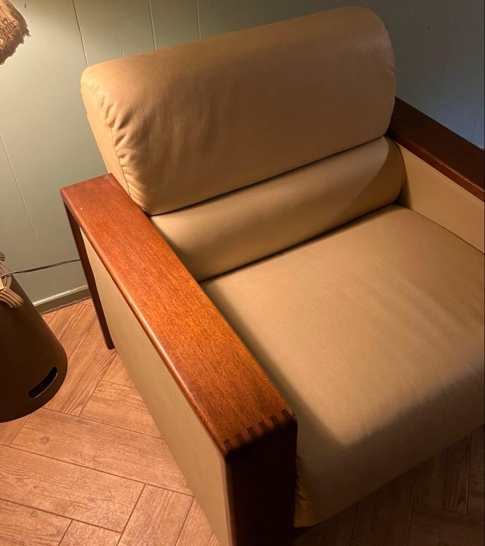 ♦︎maruni ♦︎マルニ 1人掛け　昭和レトロ ソファー 革　木目調　B