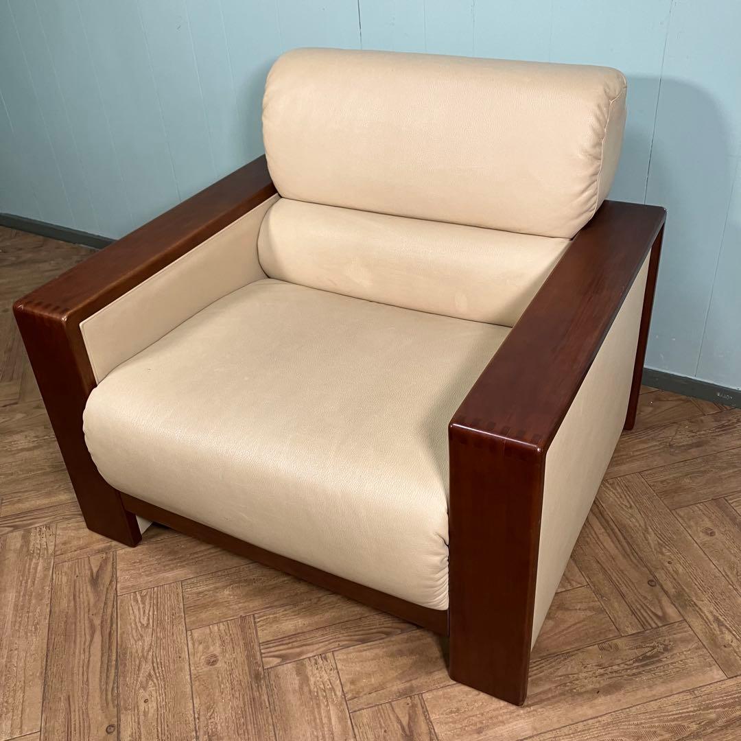 ♦︎maruni ♦︎マルニ 1人掛け　昭和レトロ ソファー 革　木目調　B