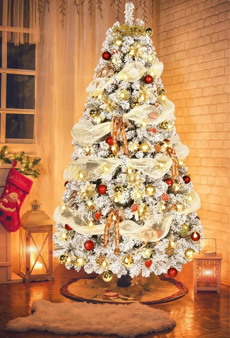 210cmの雪化粧クリスマスツリー&日本製ブルーライト500球