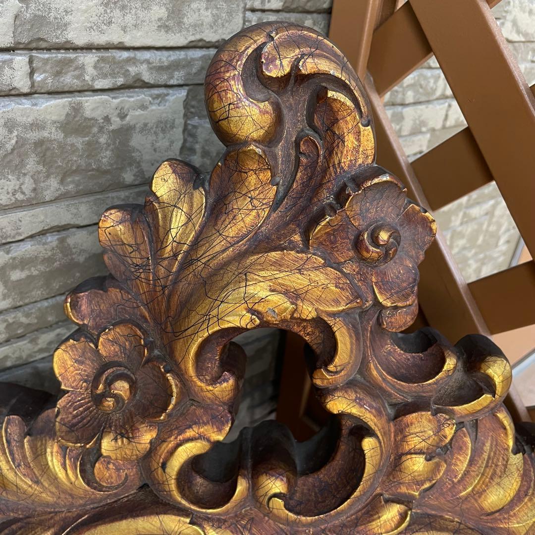 フランス製 フレンチミラー　アンティーク風 ミラー 壁掛け鏡 金花柄　ロココ調