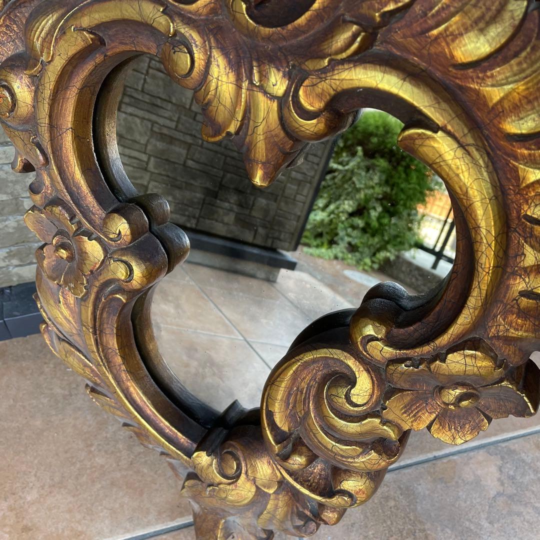 フランス製 フレンチミラー　アンティーク風 ミラー 壁掛け鏡 金花柄　ロココ調