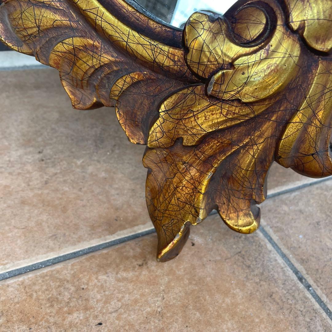 フランス製 フレンチミラー　アンティーク風 ミラー 壁掛け鏡 金花柄　ロココ調