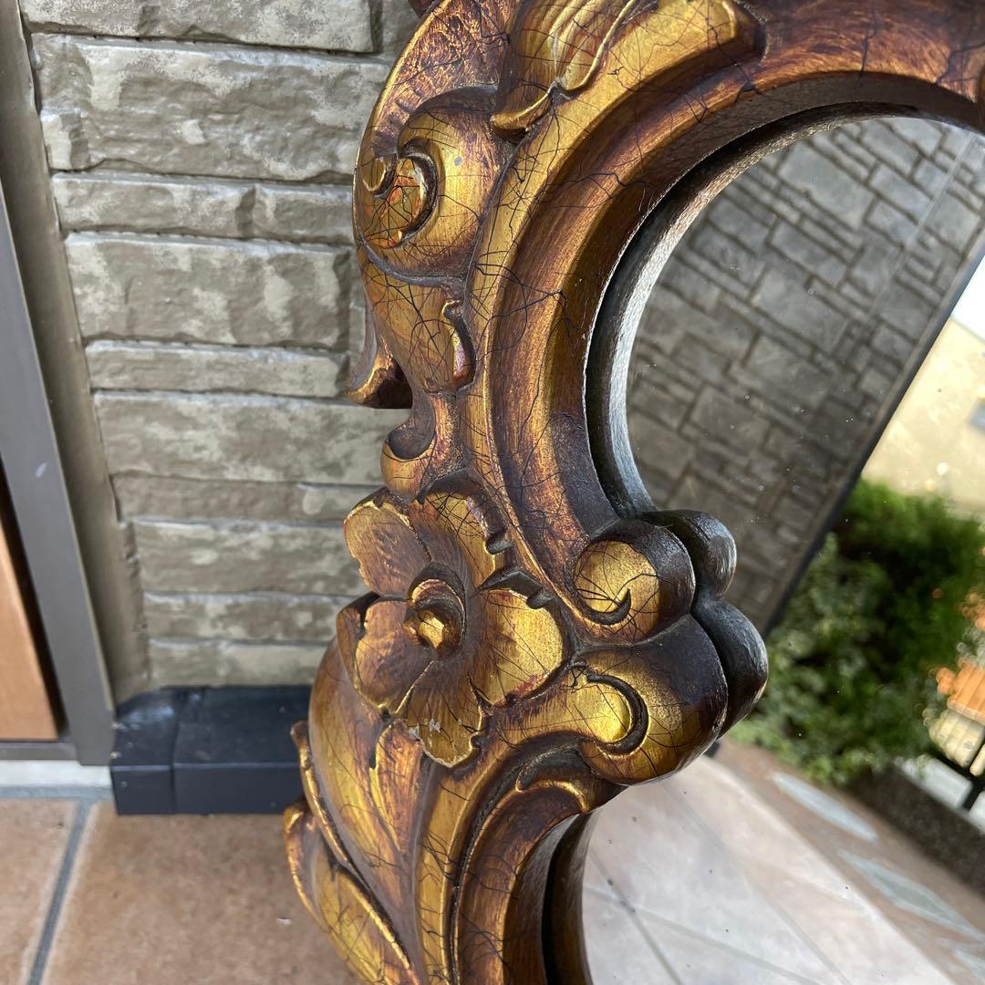 フランス製 フレンチミラー　アンティーク風 ミラー 壁掛け鏡 金花柄　ロココ調