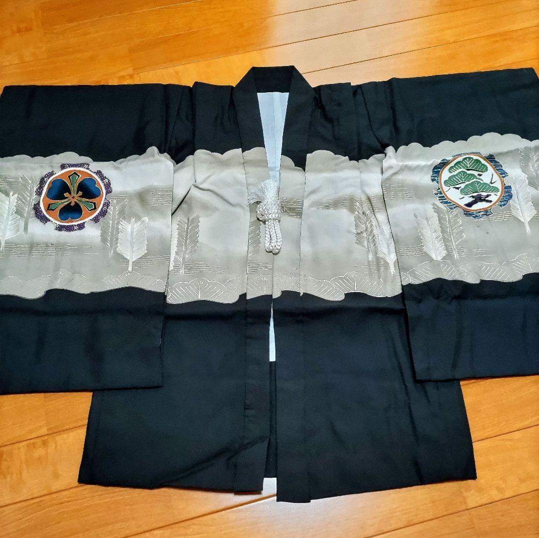 七五三 子供用 着物 黒と白のストライプ