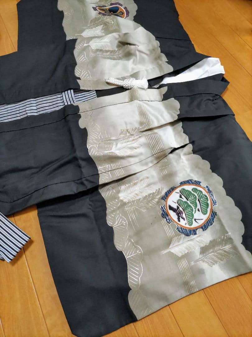 七五三 子供用 着物 黒と白のストライプ